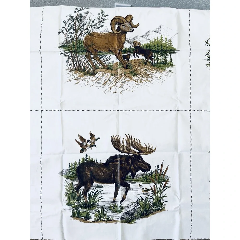 Cranston Fabric Ivory Panels Native American Wildlife Moose Bear Buffalo 37 x 45